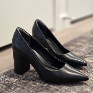 Black Pointed Toe Block Heel